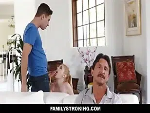 Tiny Blonde MILF Step  Fucked By Step Son Next To Dad