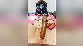 Hot Stepmother Masturbates For Her Stepson With A 22-centimeter Black Dildo