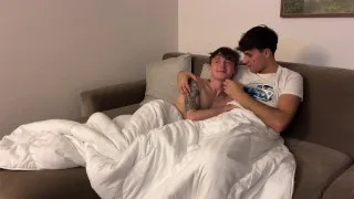 Hot cute couple make love during movie night