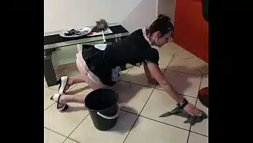 Pissing on french maid and she cleans it up