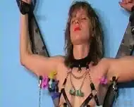 Blonde Woman Humiliated With Clothespins And Chains