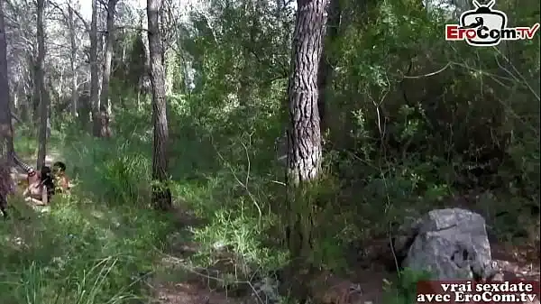 French skinny amateur teen pick up in forest for anal threesome