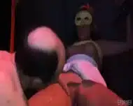 Masked Woman Gets Pounded In A Group Sex Scene