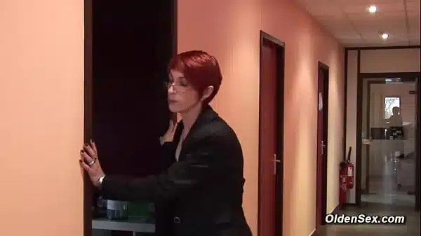 Redhead French business mature lady Katy Morlait in bent over and fucked in wet pussy from behind by Max Casanova and his big cock in condom