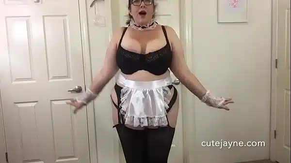 Sexy Busty BBW French Maid Cleans up Then Gets Messy